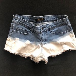 Two-Tone Ombre Denim Cutoff Shorts - Blue & White